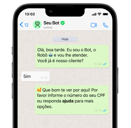 Telefone celular exibindo mensagens de WhatsApp na tela, sob fundo verde